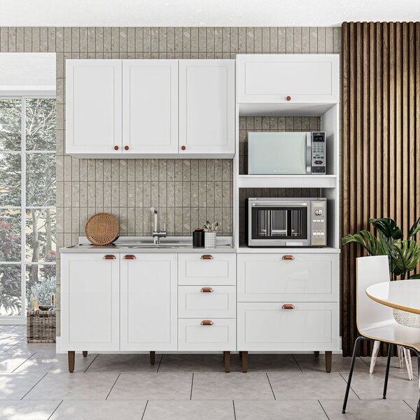 Cozinha Pérola Completa 3 Peças Aéreo 3 Portas E Balcão 2 Gav