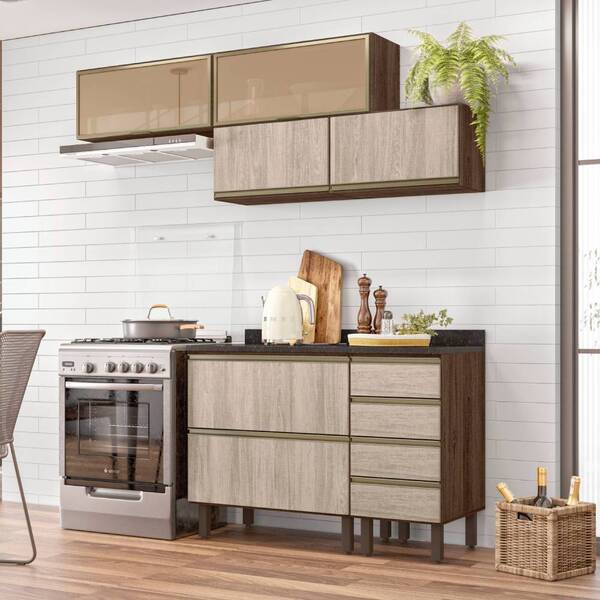 Cozinha Recife Com Tampo 25mm 4 Portas Amêndoa Arezzo Tana De