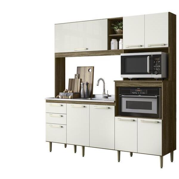 Cozinha Rubi Balcão Para Pia 7 Portas 3 Gavetas Carvalho Rúst