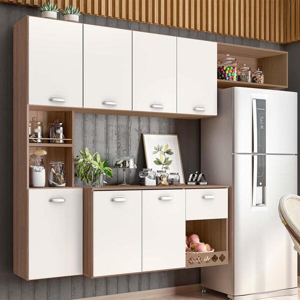 Cozinha Suspensa 7 Portas 1 Gaveta Carvalho Off White Mila Po