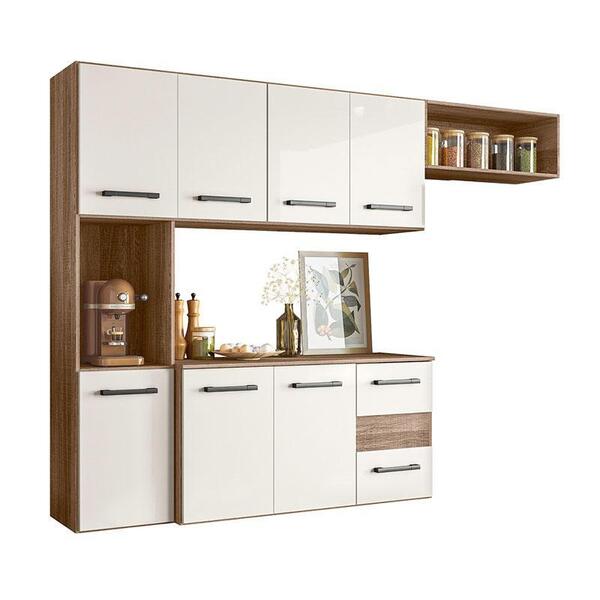 Cozinha Suspensa Ana Clara 7 Portas Carvalho/cristal - Fdecor