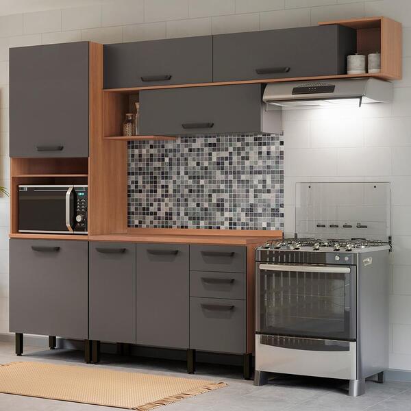 Cozinha Thela Márcia 3 Pçs C/ Balcão Freijó/Grafite