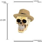 Crânio Caveira De Resina Com Chapéu Decoração Quarto 15cm