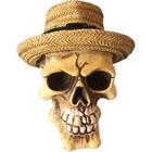 Crânio Caveira De Resina Com Chapéu Decoração Quarto 15cm