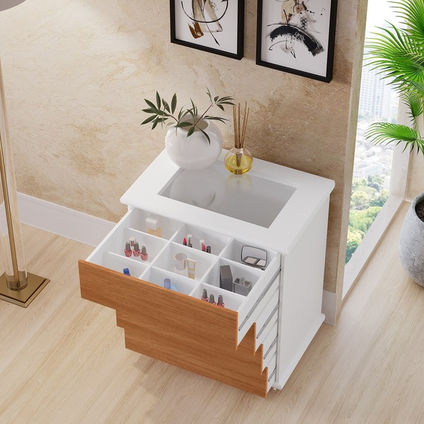 Criado 4 Gavetas Decor Br/nature Com Colmeia Pra Maquiagem