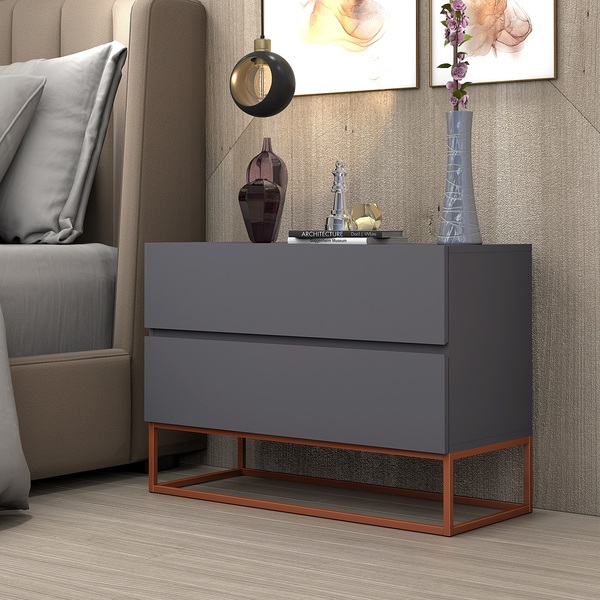 Criado Eros 60 Cm Cinza Estilo Industrial Pés De Ferro