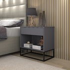 Criado Malta Cinza P/ Quarto Casal Base De Ferro Preto