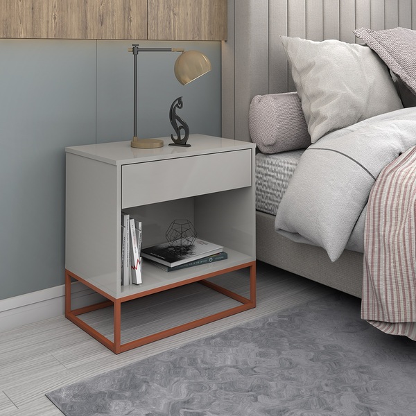 Criado Malta Industrial Offwhite Base De Ferro Cobre