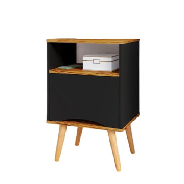 Criado Mesa De Cabeceira Preto Com Nature Retrô Com 1 Gaveta