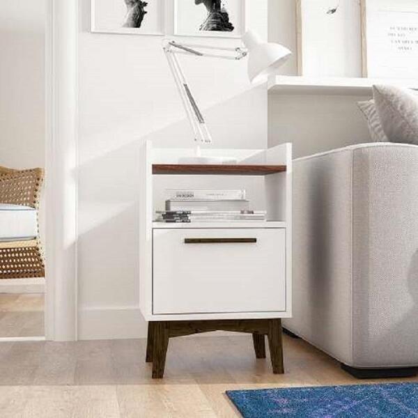 Criado Mudo Mesa De Apoio 1 Gaveta Branco Castanho