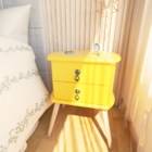 Criado Retro Em Madeira Maciça Laqueado B3 Amarelo