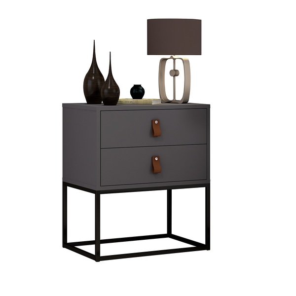 Criado Unic 45cm Estilo Industrial Com Puxadores De Couro