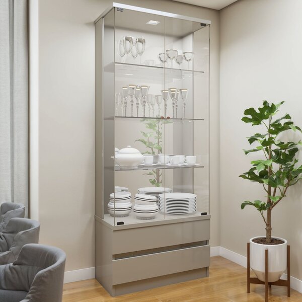 Cristaleira 100%mdf Com Espelho E Led 2 Gavetas Lisboa Off Wh