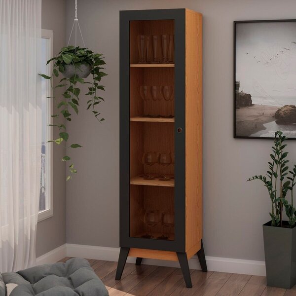 Cristaleira 1 Porta Vidro Pés Madeira Cinamomo E Preto 158cm