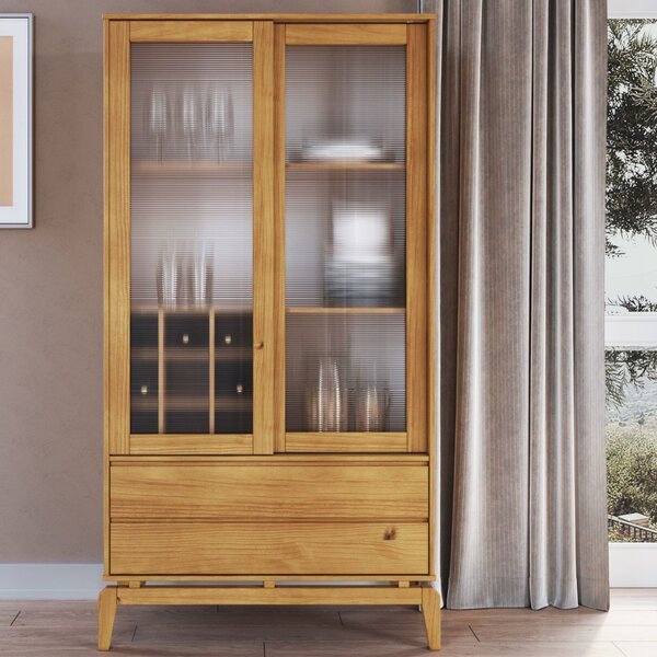 Cristaleira 2  Portas Com Vidro Canelado 2 Gavetas Madeira Ma