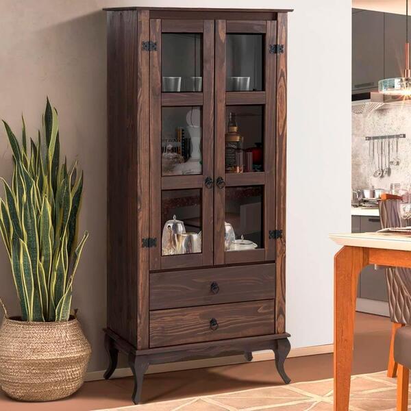 Cristaleira 2 Gavetas Madeira Maciça Portas Vidro D112 Shop Jm