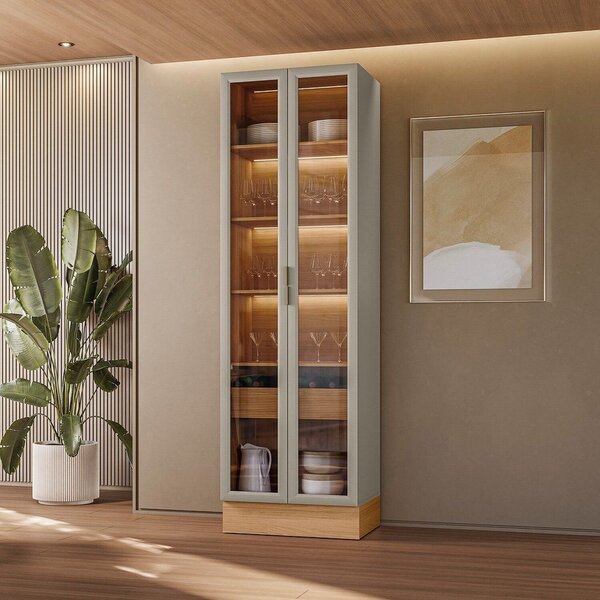 Cristaleira 2 Portas 1 Gaveta Com Led Allure Jequitibá/gris F