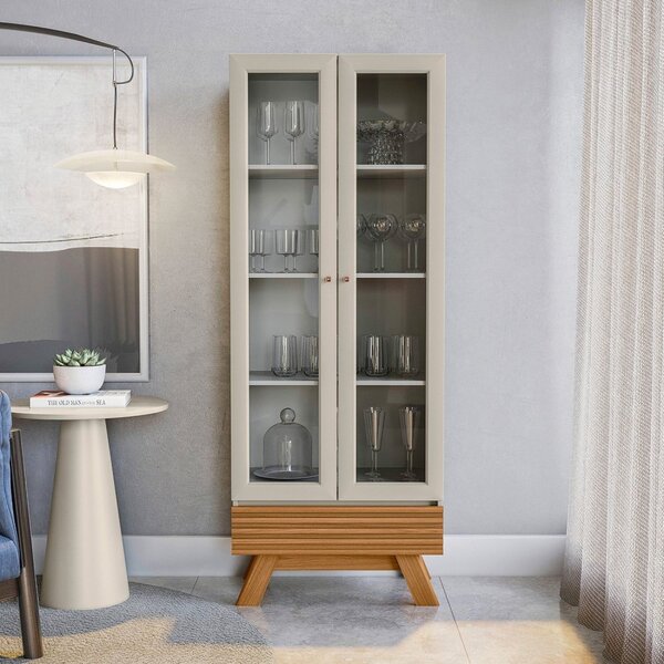 Cristaleira 2 Portas 1 Gaveta Retrô Marsala Nature/off White