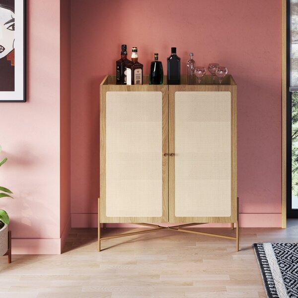 Cristaleira 2 Portas 93cm Palhinha Pé Metal Dourado Oslo  Han