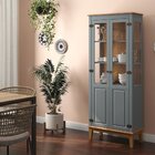 Cristaleira 2 Portas Cinza - fundo amêndoa