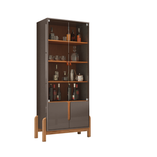 Cristaleira 2 Portas Com Puxador Em Couro E Pés De Madeira Ci