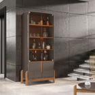 Cristaleira 2 Portas Com Puxador Em Couro E Pés De Madeira Ci