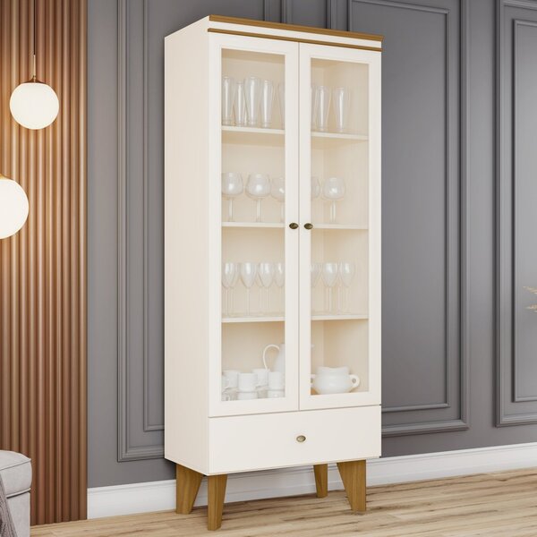 Cristaleira 2 Portas De Vidro 3 Prateleiras 1 Gaveta Tifany E