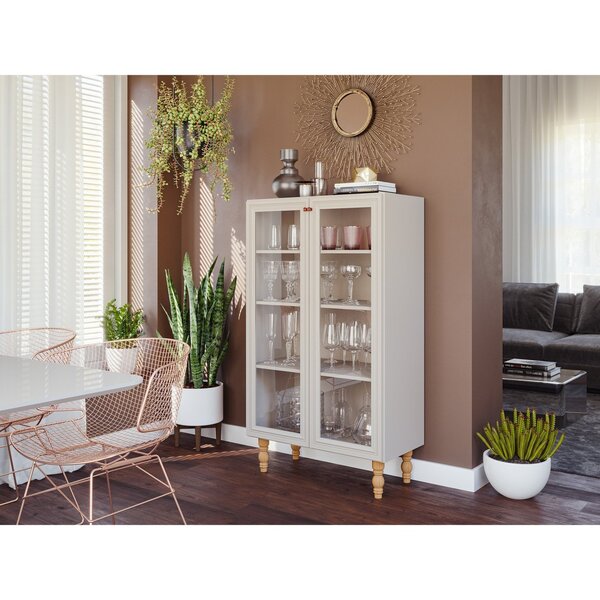 Cristaleira 2 Portas De Vidro 3 Prateleiras Filó Off White