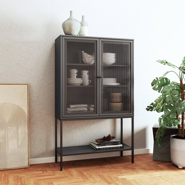 Cristaleira 2 Portas De Vidro Canelado Pés De Aço Euforia Yes