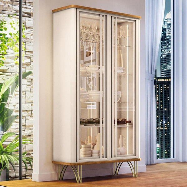Cristaleira 2 Portas De Vidro Evora Led Hb Móveis