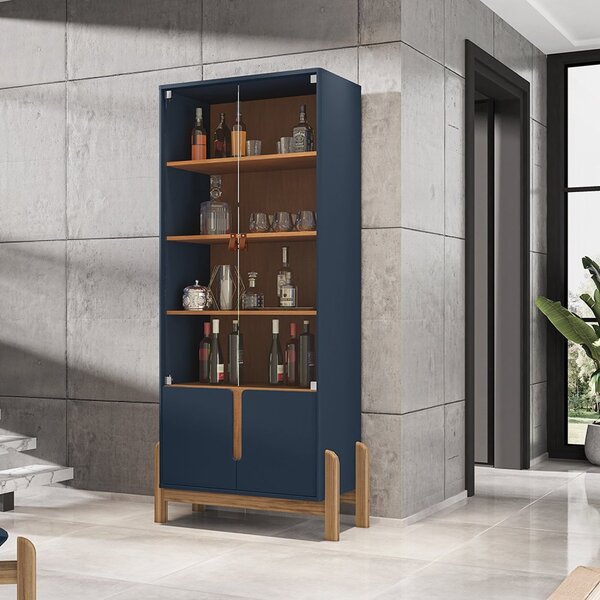 Cristaleira 2 Portas De Vidro Lizz Casa D Azul Cobalto/cedro