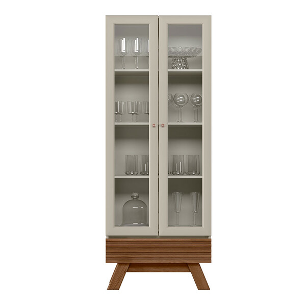 Cristaleira 2 Portas E 1 Gaveta Retrô Marsala Linea Brasil