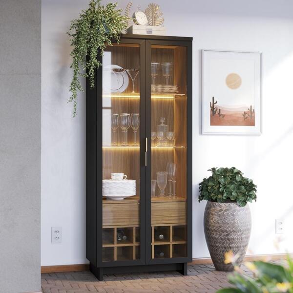 Cristaleira 2 Portas Lismore Preto / Noce Milano