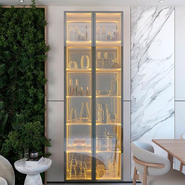 Cristaleira 2 Portas Reflecta Com Led E Espelho 76cm 100% Mdf