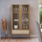 Cristaleira 2 Portas Vidro 1 Gaveta 83cm Palhinha Pé Metal Ha