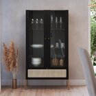 Cristaleira 2 Portas Vidro 1 Gaveta 83cm Palhinha Pé Metal Ne