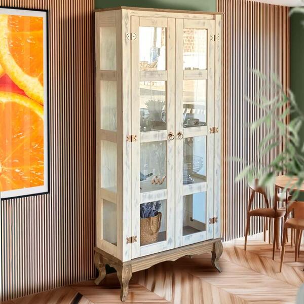 Cristaleira 2 Portas Vidro Lateral Madeira Maciça Branco Gara