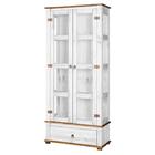 Cristaleira 2 Portas Vidro Lateral Madeira Maciça Branco Gara