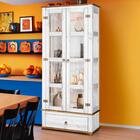 Cristaleira 2 Portas Vidro Lateral Madeira Maciça Branco Gara