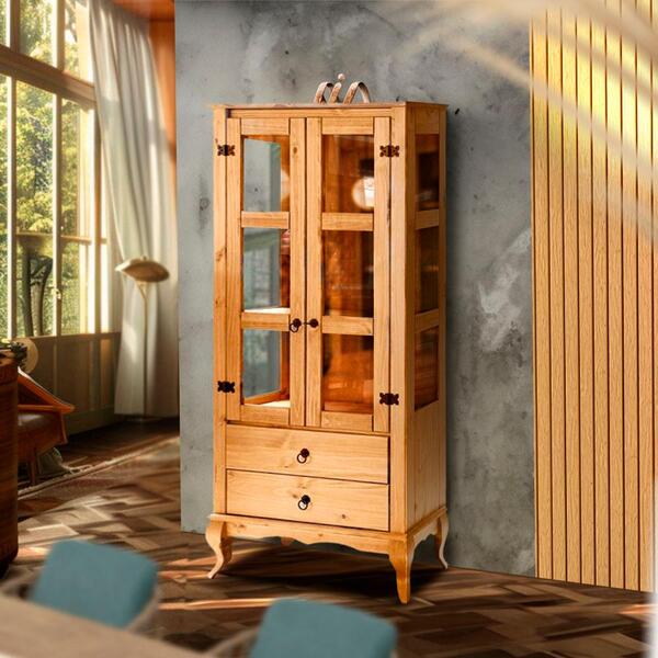 Cristaleira 2 Portas Vidro Lateral Madeira Maciça Mel D112vl