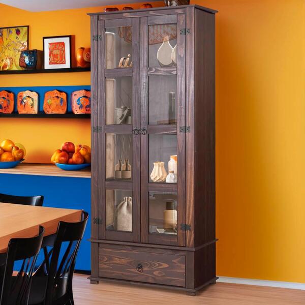 Cristaleira 2 Portas Vidro Madeira Maciça Imbuia D106 Shop Jm