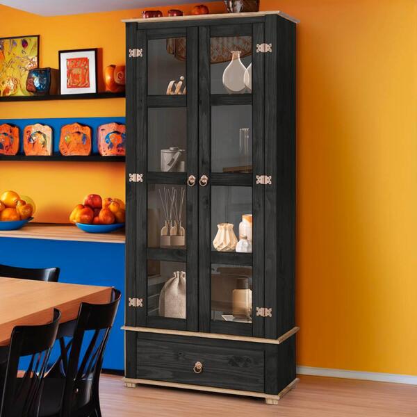 Cristaleira 2 Portas Vidro Madeira Maciça Preto Garapa D106 S