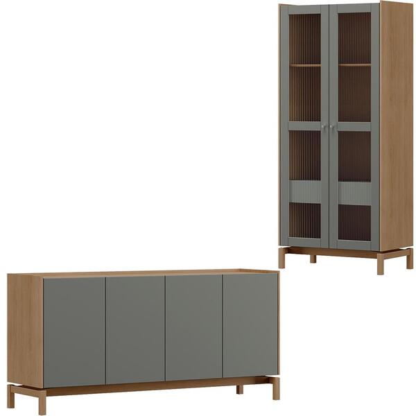 Cristaleira 2p 1g Vidro Balcao Buffet 4p Milani Store