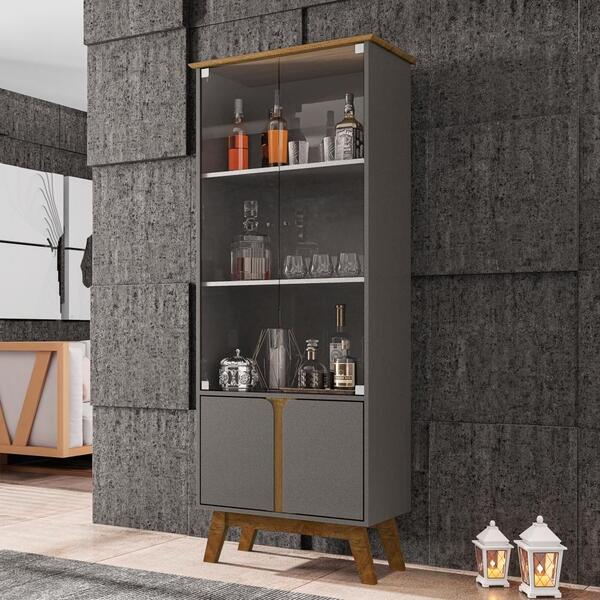 Cristaleira 4 Portas Sunny Titânio Cinamomo