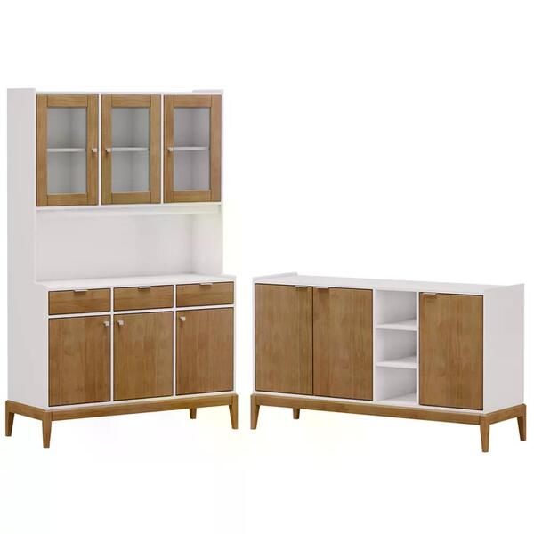 Cristaleira 6 Portas E Balcao Buffet Mdf/madeira Maciça Milao