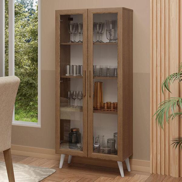 Cristaleira 70 Cm 2 Portas De Vidro Com Pés Cônicos Rustic/br