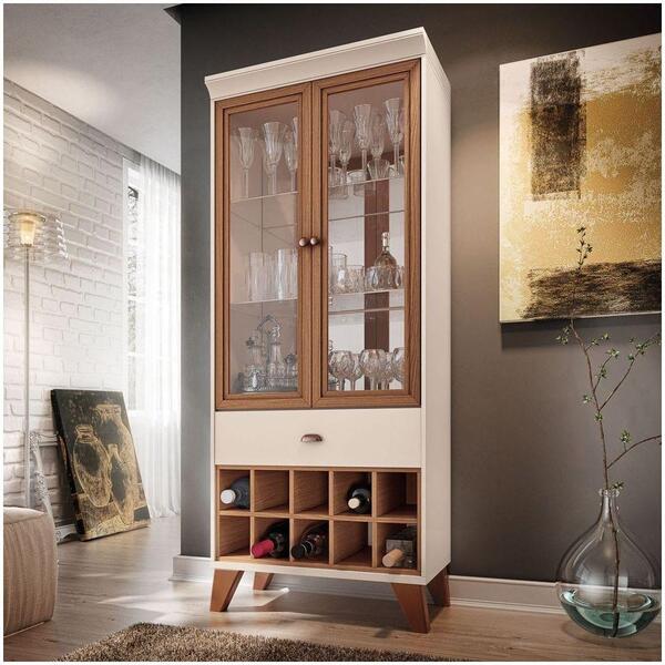 Cristaleira Adega 2 Portas E 1 Gaveta Órfeo H01 Off White/nat