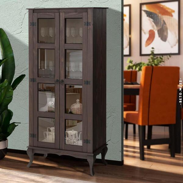 Cristaleira Antiga Madeira Maciça Com Portas Em Vidro Imbuia