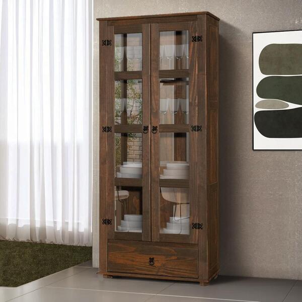 Cristaleira Antiga Vidro Nas Portas Madeira Maciça 1 Gaveta I