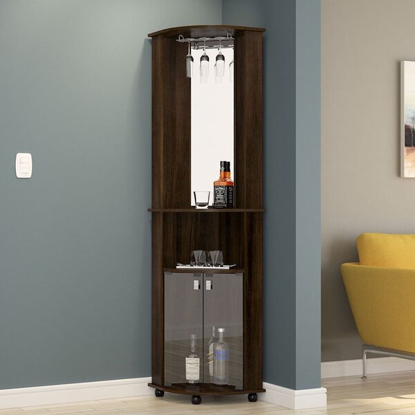 Cristaleira Bar De Canto Com Portas De Vidro E Espelho Maciei